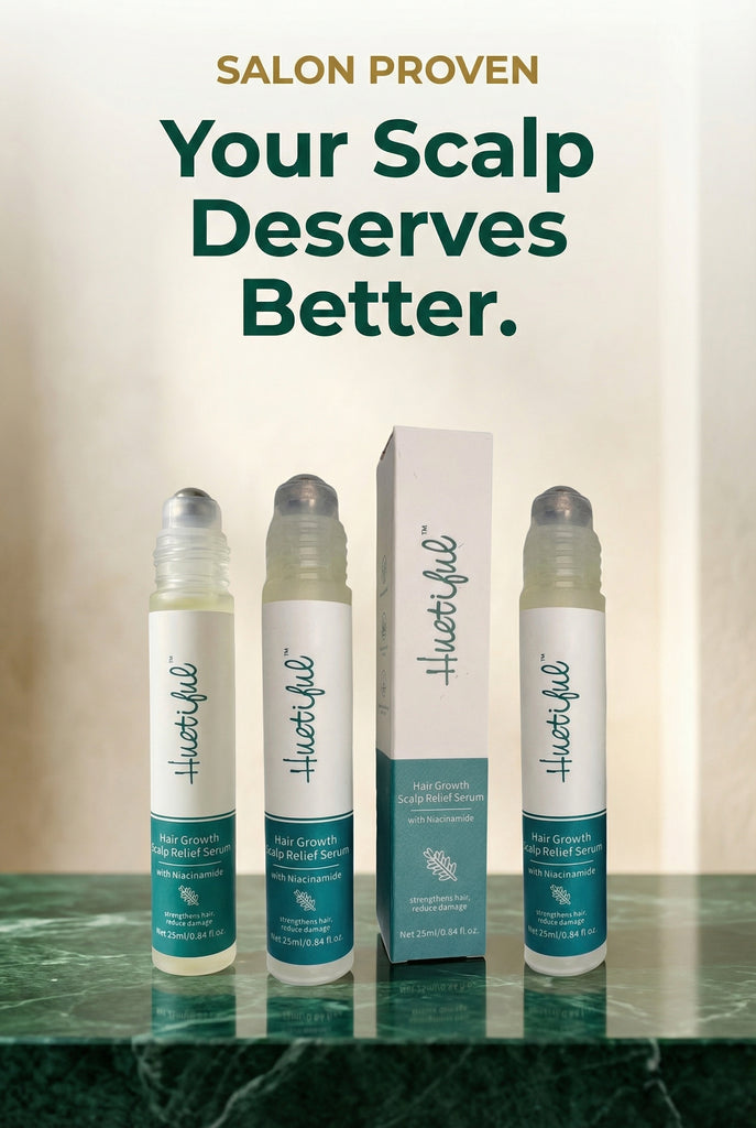 Huetiful Hair Growth Scalp Relief Serum with Niacinamide | Roll-On Scalp Treatment | Strengthens Follicles, Reduces Damage & Soothes Scalp | 0.84 fl oz