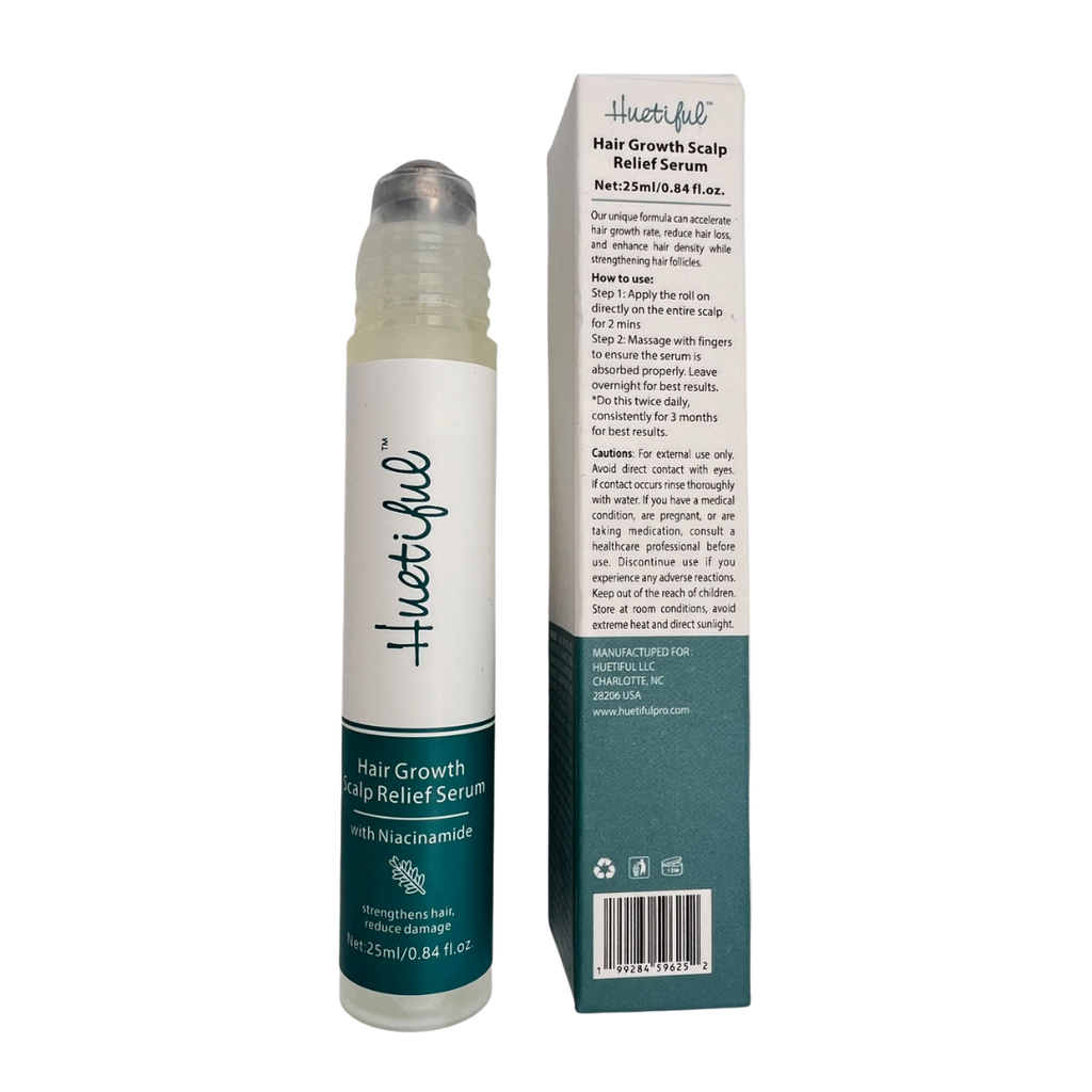 Huetiful Hair Growth Scalp Relief Serum with Niacinamide | Roll-On Scalp Treatment | Strengthens Follicles, Reduces Damage & Soothes Scalp | 0.84 fl oz