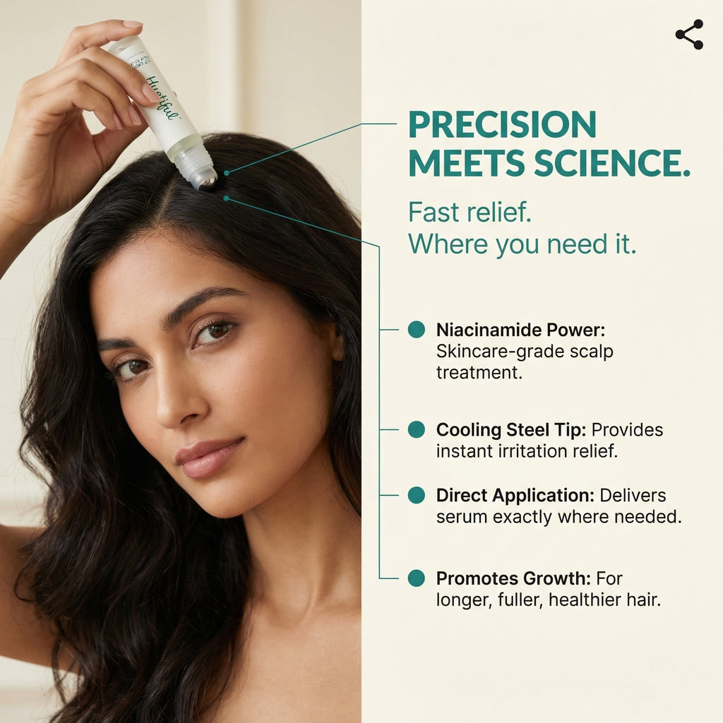 Huetiful Hair Growth Scalp Relief Serum with Niacinamide | Roll-On Scalp Treatment | Strengthens Follicles, Reduces Damage & Soothes Scalp | 0.84 fl oz